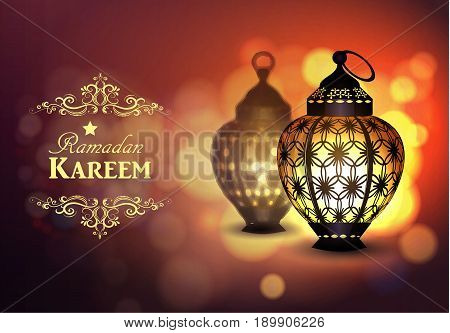 Intricate Arabic lamps with lights for Ramadan Kareem vector