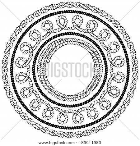 Set of black and white rope vector frames