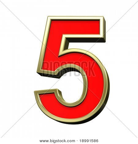 eine Ziffer von rot mit gold glänzende Alphabet Frameset, isoliert auf weiss. computergenerierte 3d phot