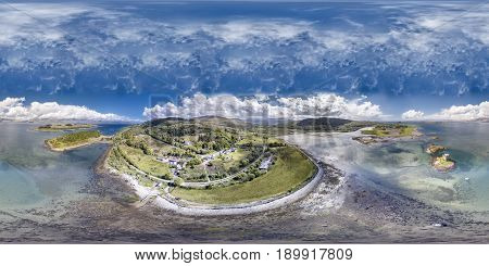Aerial view of the historic castle Stalker in Argyll, Scotland
