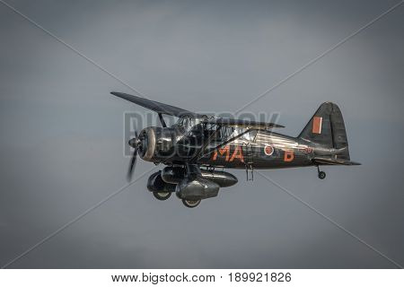 Biggleswade UK - 7th May 2017: Vintage Westland Lysander in flight