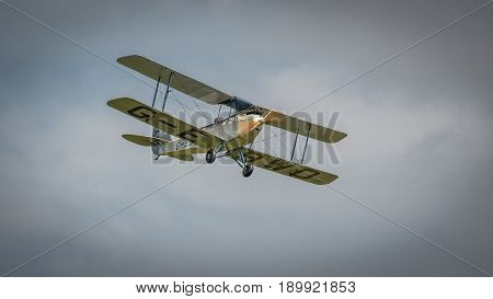Biggleswade UK - 7th May 2017: Vintage De Haviland DH60X Moth biplane in flight