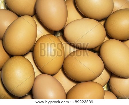 Stack of fresh chicken eggs for background