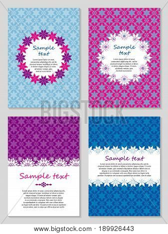 Set of decorative card templates with place for your text. Vector card design with symbols of male and female gender. Can be used for Valentine's day greeting cards wedding invitations