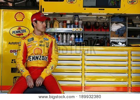 June 02, 2017 - Dover, DE, USA: Joey Logano (22) hangs out in the garage prior to practice for the AAA 400 Drive for Autism at Dover International Speedway in Dover, DE.