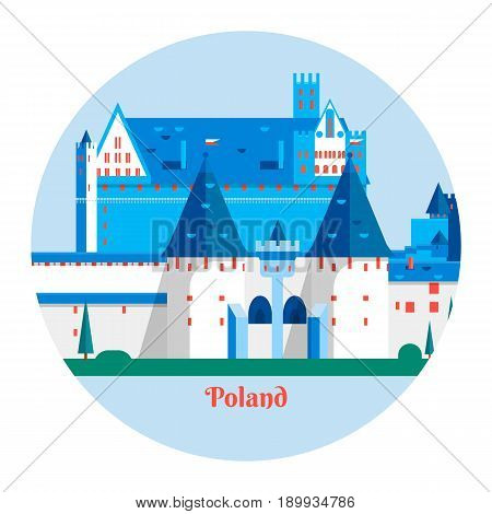 Malbork Castle in Poland.Travel Poland landmark icon.Flat vector illustration
