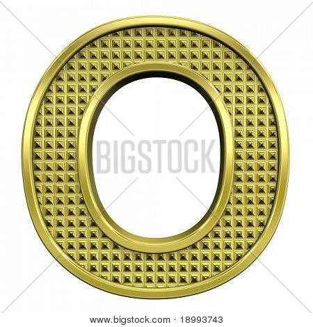 Una lettera dal set alfabeto oro zigrinata, isolata on white. Computer generated foto 3D rendering.