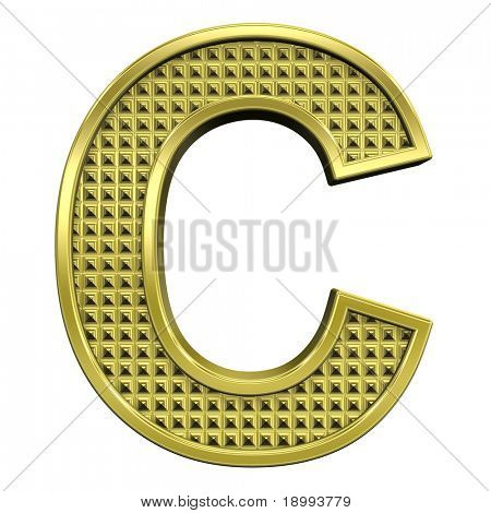 Una lettera dal set alfabeto oro zigrinata, isolata on white. Computer generated foto 3D rendering.