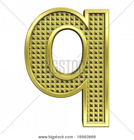Una minuscolo lettera dal set alfabeto oro zigrinata, isolata on white. Computer generated foto 3D