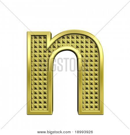 Una minuscolo lettera dal set alfabeto oro zigrinata, isolata on white. Computer generated foto 3D