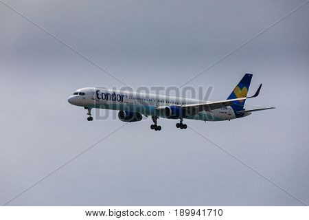Arecife, Spain - April, 16 2017: Boeing 757-300 Of Condor With The Registration D-abom Landing At La