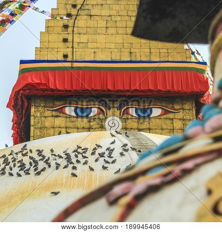 Buddhist Religious Centre Boudhanath Stupa In Kathmandu, Nepa