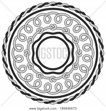 Set of black and white rope vector frames
