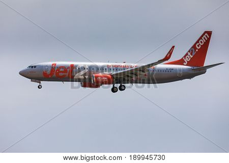 Arecife, Spain - April, 16 2017: Boeing 737-800 Of Jet2 With The Registration G-jzhg Landing At Lanz