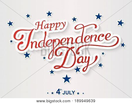USA Happy Independence day lettering greeting card. Vector illustration with flag, balloon, star for congratulation american