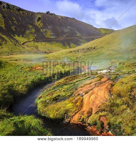 Hot River in Reykjadalur Valley in South Iceland