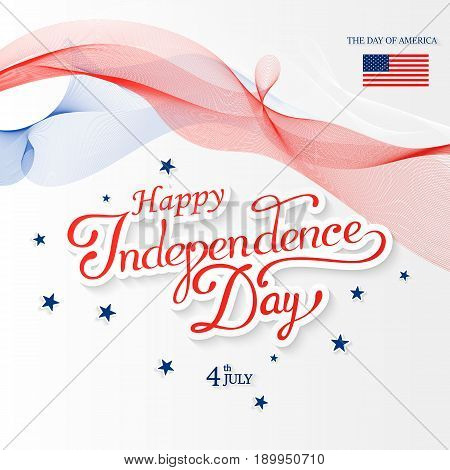 USA Happy Independence day lettering greeting card. Vector illustration with flag, balloon, star for congratulation american