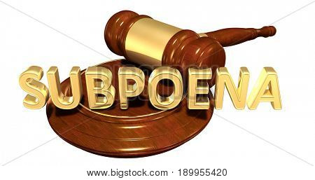 Subpoena Law Concept 3D Illustration