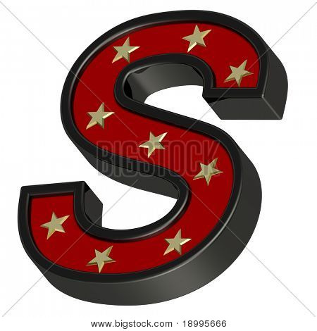 Rot-schwarz-Brief mit Sternen, isolated on White. Computergenerierte 3D Foto Rendering.