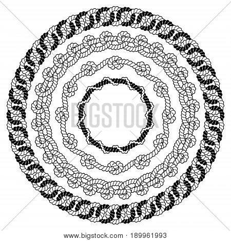 Set of black and white rope vector frames with knots and loops
