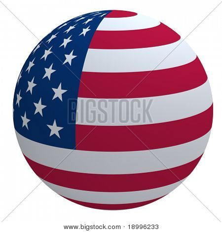 USA bandiera sulla palla isolata on white. Computer generated foto 3D rendering.