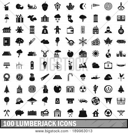 100 lumberjack icons set in simple style for any design vector illustration