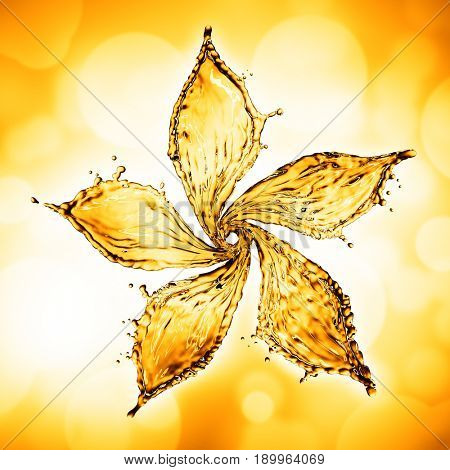 flower made of water splash of yellow color. 3d rendering