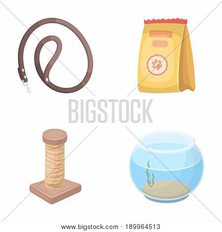 Leash, feed and other zoo store products.Pet shop set collection icons in cartoon style vector symbol stock illustration .