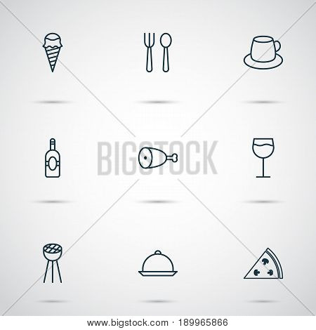 Restaurant Icons Set. Collection Of Coffee Cup, Hooch, Grill And Other Elements. Also Includes Symbols Such As Coffee, Bar, Fried.