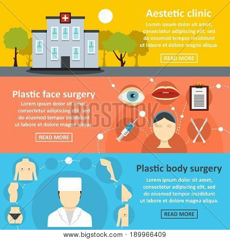 Plastic surgery banner horizontal concept set. Flat illustration of 3 plastic surgery vector banner horizontal concepts for web
