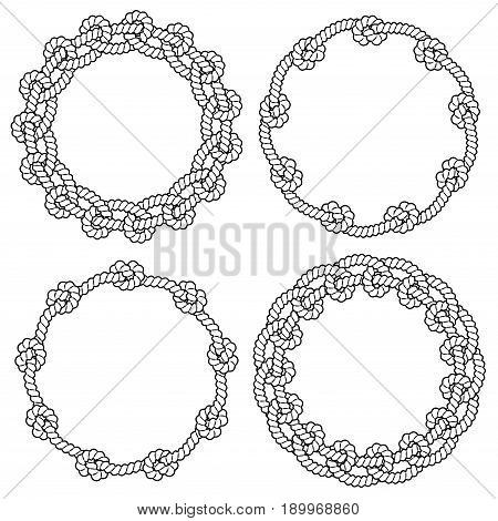 Set of black and white rope vector frames