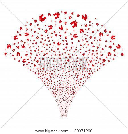 Fountain of home icons. Vector illustration style is flat red iconic symbols on a white background. Object salute combined from confetti icons.
