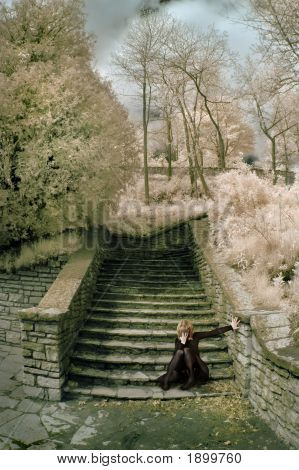Distressed Woman On Steps