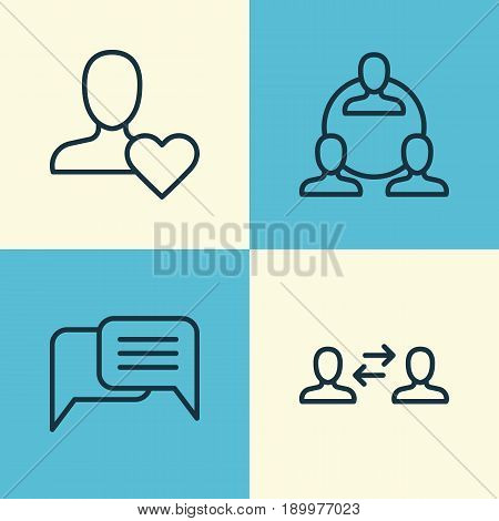 Communication Icons Set. Collection Of Business Exchange, Favorite Person, Teamwork And Other Elements. Also Includes Symbols Such As Heart, Messaging, Interaction.