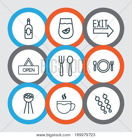 Restaurant Icons Set. Collection Of Doorway, Lemonade, Hooch And Other Elements. Also Includes Symbols Such As Grill, House, Barbecue.