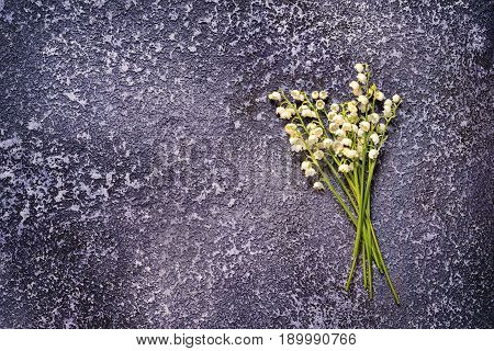 bunch of lily of the valley on a textured cement background with copy space