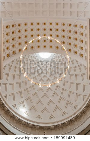 Copenhagen Denmark - August 10 2016. Interior view of the Church of Our Lady the cathedral of Copenhagen. It is situated on Frue Plads and next to the main building of the University of Copenhagen.