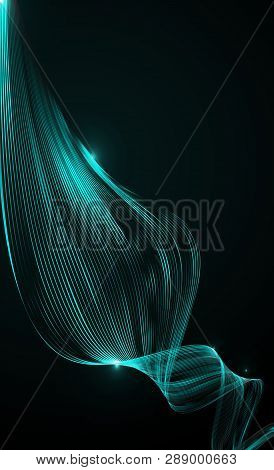 Abstract Bright Wavy Lines On A Dark Blue Background Futuristic Technology Illustration Design Wave 