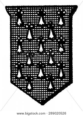 Ermines Shield Fur are shield or escutcheon emblazoned with the fur represented by argent, vintage line drawing or engraving illustration.