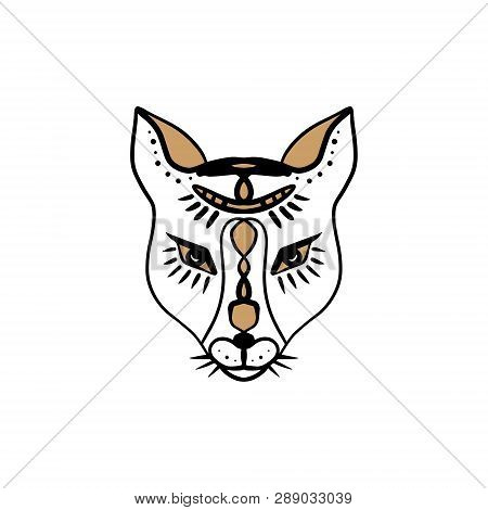 Beautiful Girl Fox Face, Boho Hippie Illustration. Portrait With Ornament. Northen Style, Sticker