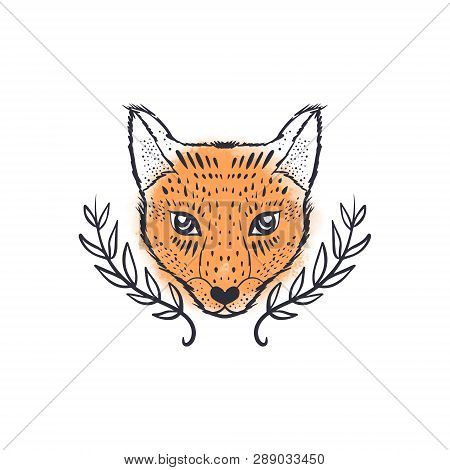 Beautiful Girl Fox Face, Boho Hippie Illustration. Portrait With Ornament. Northen Style, Sticker