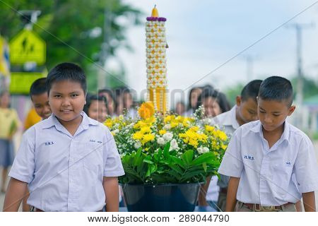 Kanchanaburi Thailand - July 26 : Thai Students In Candle Parade