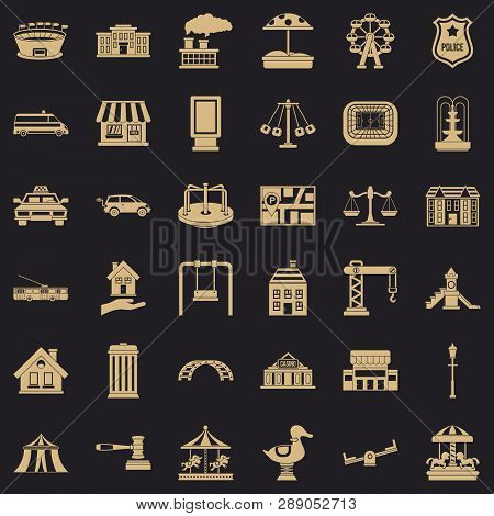 City Element Icons Set. Simple Style Of 36 City Element Vector Icons For Web For Any Design