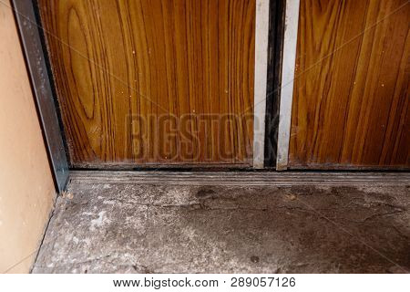 Old Elevator With Grungy Pattern In A Soviet Building In Post-soviet Riga, Latvia