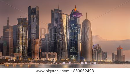The Skyline Of West Bay And Doha City, Qatar