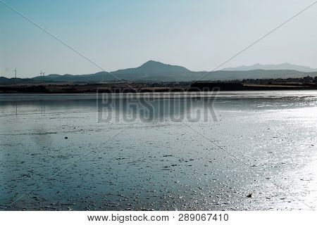 Beautiful Salt Lake In Larnaca, Cyprus. Natural Background. Landscape
