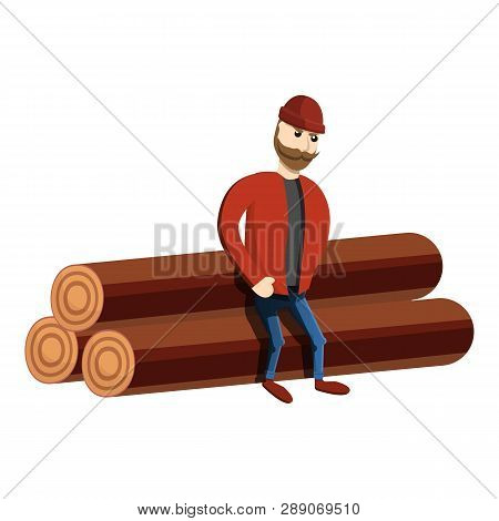 Lumberjack On Log Stack Icon. Cartoon Of Lumberjack On Log Stack Icon For Web Design Isolated On Whi