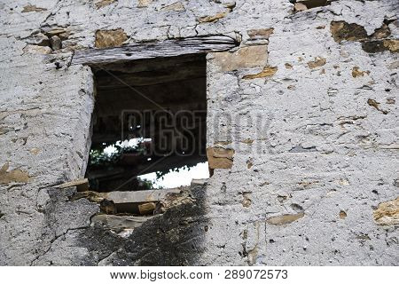 A Window On A Abandoned Stable In An Abandoned Village Slapnik In Region Goriška Brda, Slovenia.