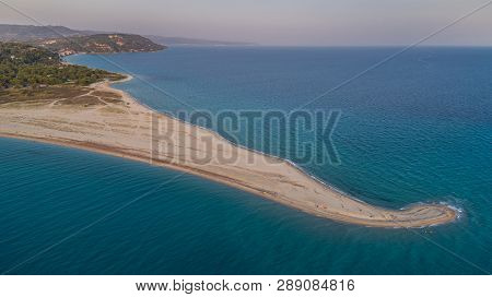 Beach At Possidi Cape On The Kasandra Peninsula. Greece. Aerial View