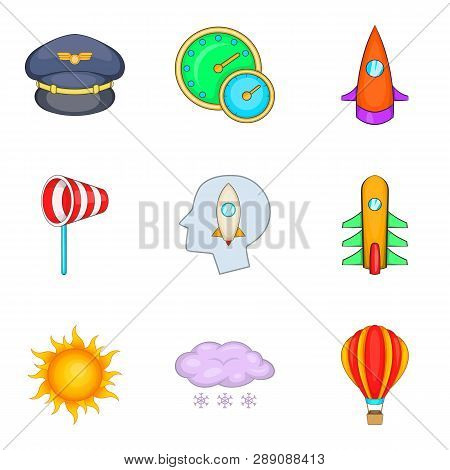 Aeronaut Icons Set. Cartoon Set Of 9 Aeronaut Icons For Web Isolated On White Background